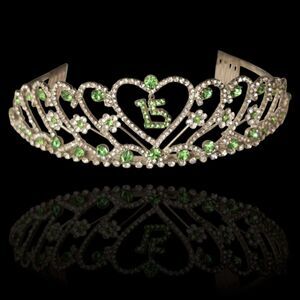 Sparkly Crystal Sweet 15 Quinceañera Tiara Birthday Party Green White Rhinestone